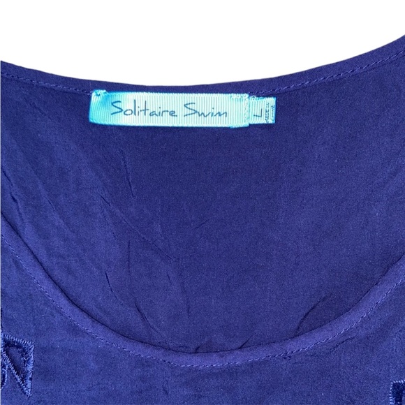 Swim Suit Cover-Up Cutout Scalloped Hem Navy Blue Large - Picture 4 of 11